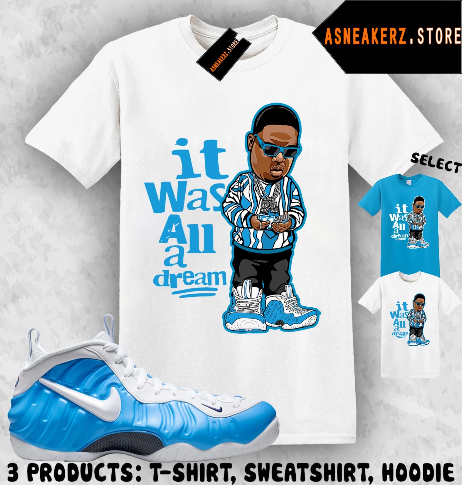 Shirt Matching Foamposite Pro University Blue Match Sneaker Sneakerhead Biggie