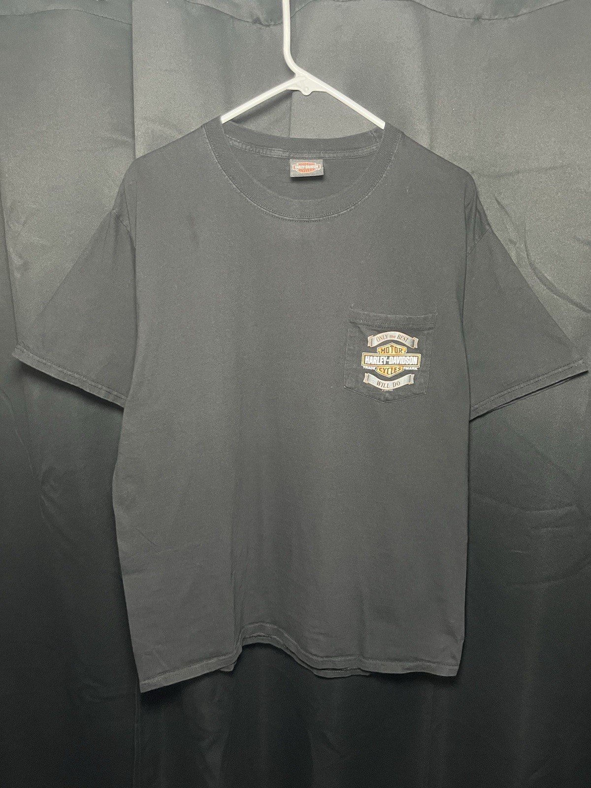 VTG Black Harley Davidson Motorcycles Round Rock Pocket Tee