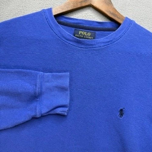 Polo Ralph Lauren Thermal Shirt Waffle Knit Regular Fit Large Blue Pony Logo