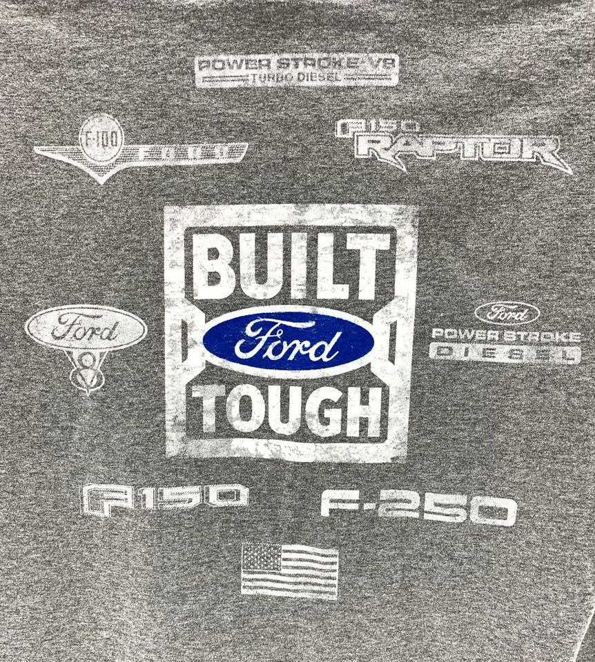 Gray T-Shirt – Ford Trucks Logo w/ F-250 Powerstroke, F-150, Raptor & V8 Emblem