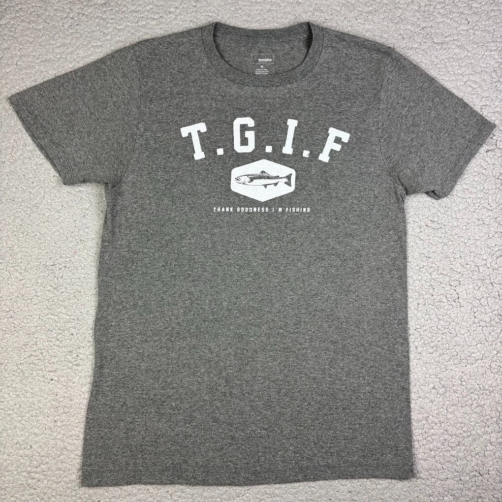 TGIF Thank Goodness I’m Fishing Shirt Mens M Gray Sonoma Novelty Fisherman Fish
