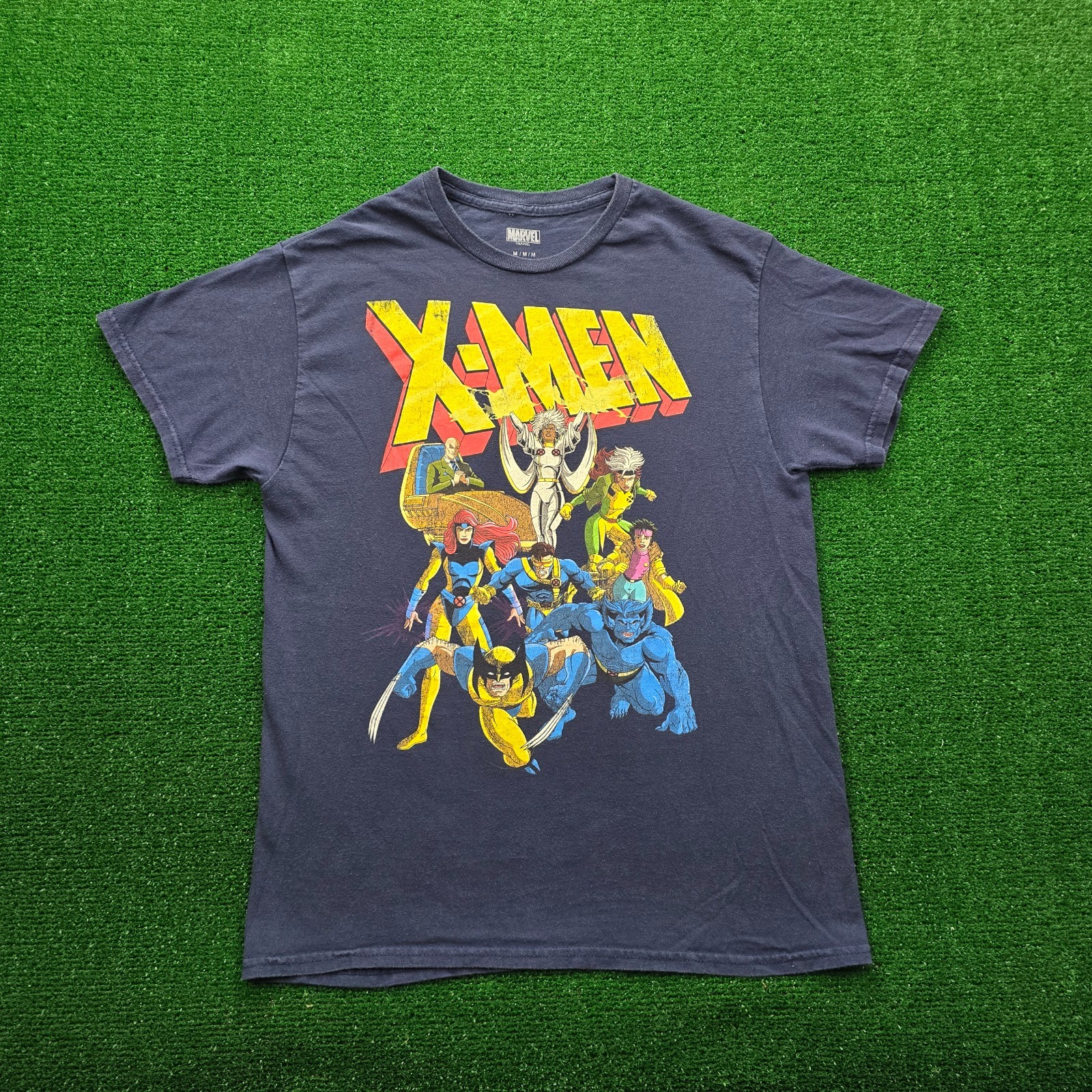 Marvel X-Men Tshirt Mens Medium Blue Short Sleeve Wolverine Storm Beast Comics