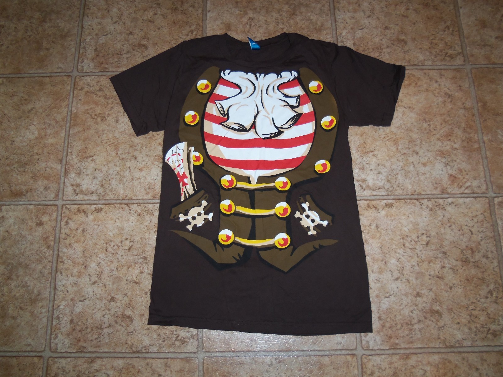 Pirate Outfit Buried Treasure Map Long Beard Brown Graphic Print T Shirt S