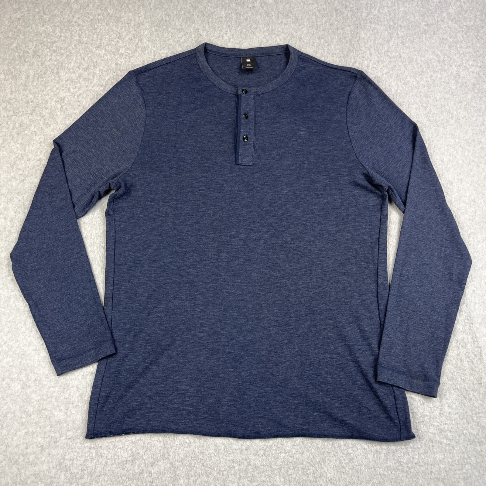 G-Star Raw Henley Shirt Mens XXL Blue Long Sleeve Knit Pattern Logo Buttons