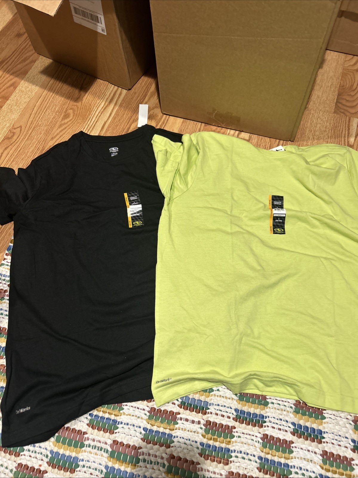(2) Athletic Works Shirt Mens Large Moisture Wicking Crew Tee Black and Green