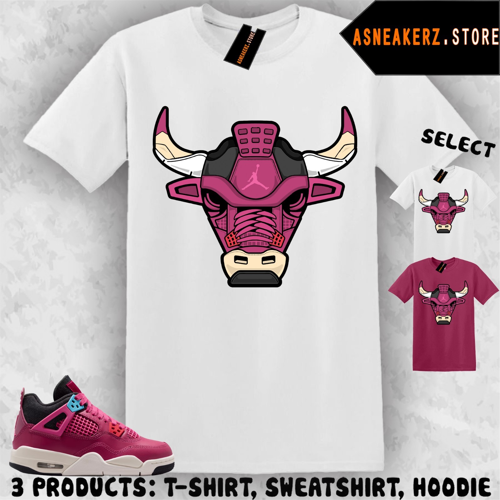 Tee Shirt Matching AJ 4 She’s A Star GS 2026 To Match Sneaker Bull Head T-Shirt