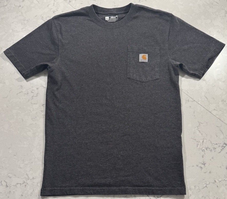 Carhartt K87 Pocket T-Shirt Mens Small Carbon Heather Loose Fit Heavyweight