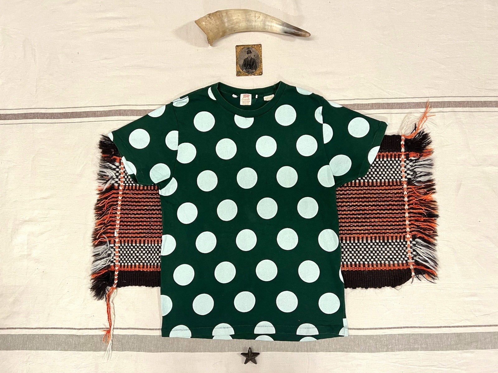 LVC T-Shirt M Levi’s Vintage Clothing 60s Casuals Green Polka Dot LNWOT 38″ Slim
