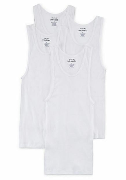 Stafford 4-Pack Men’s Dry+Cool Blended Cotton Ribbed Tank Top A-Shirts White