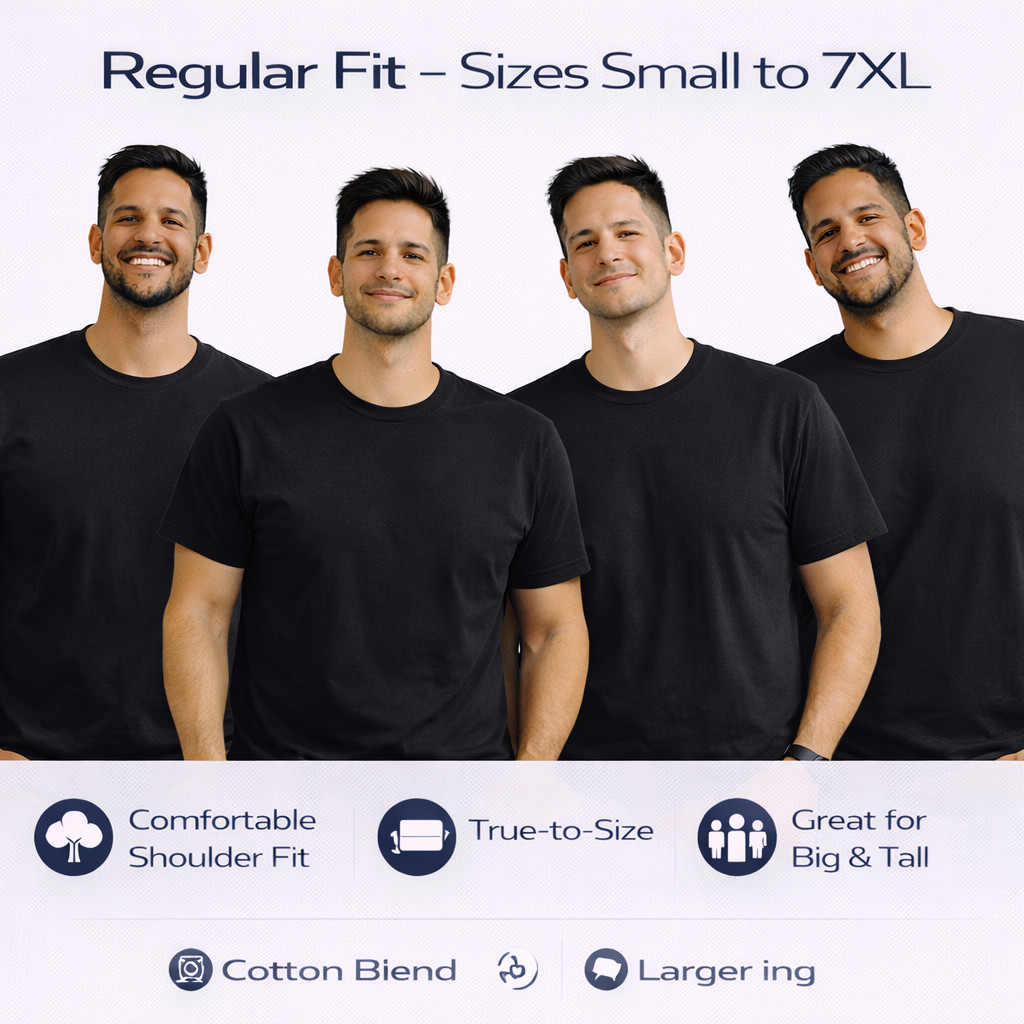 BILLIONHATS 6 Pack Mens Bulk Big Tall Short Sleeve Cotton Lightweight T-Shirt(S)