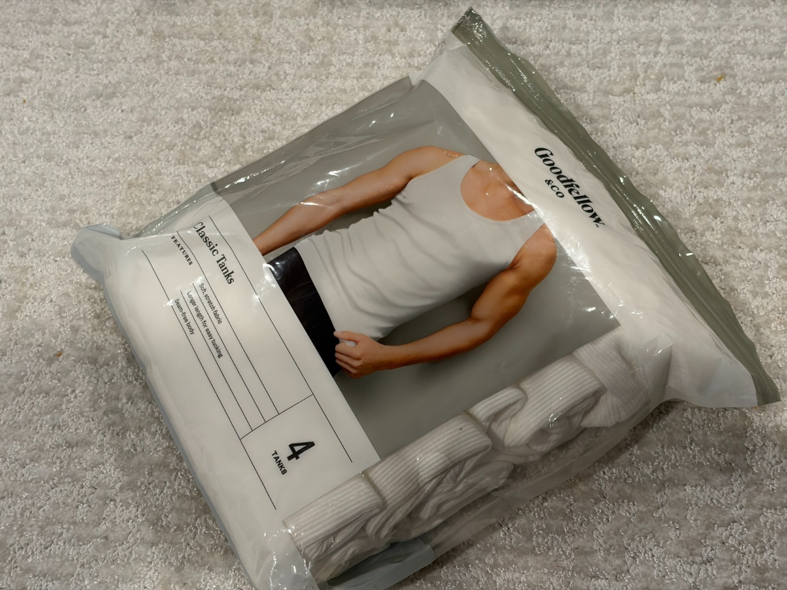 Goodfellow 4 Pack Classic Ribbed Tanks White Stretch Fabric Extra Long Size “M”!