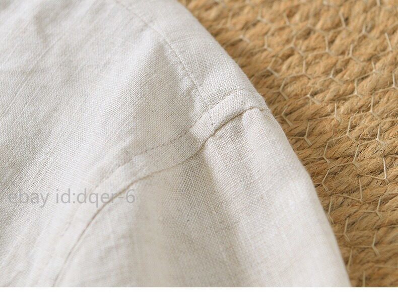 Mens Chinese Hanfu Casual Short Sleeved 100% Linen T-shirt Thin Shirt Retro Top