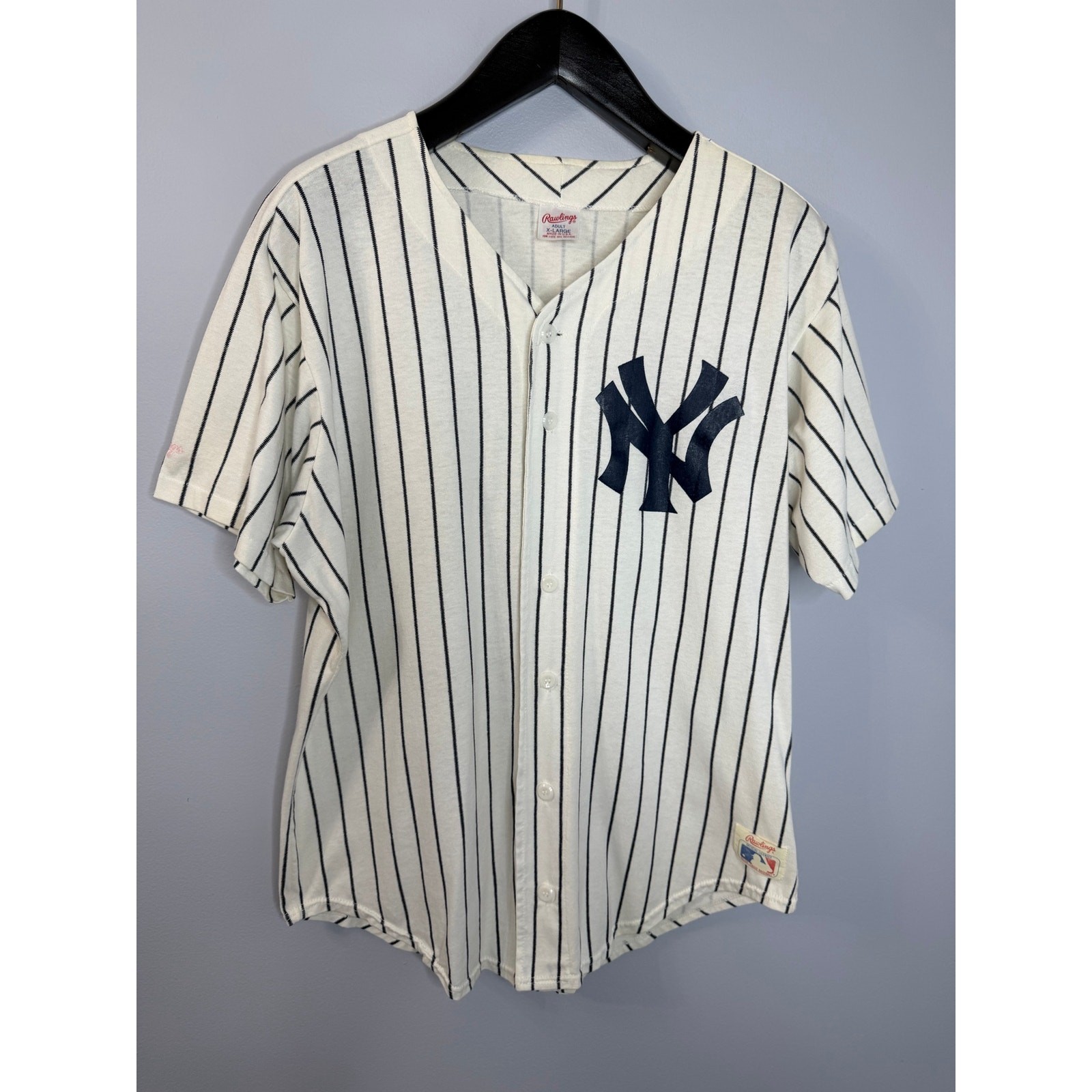 Vintage Rawlings New York Yankees Pinstripe Baseball Jersey Cotton XL White USA