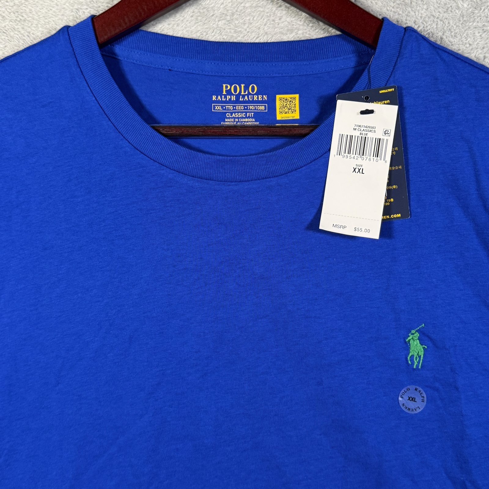 Polo Ralph Lauren T-Shirt Mens XXL Blue Classic Fit Cotton Green Pony $55