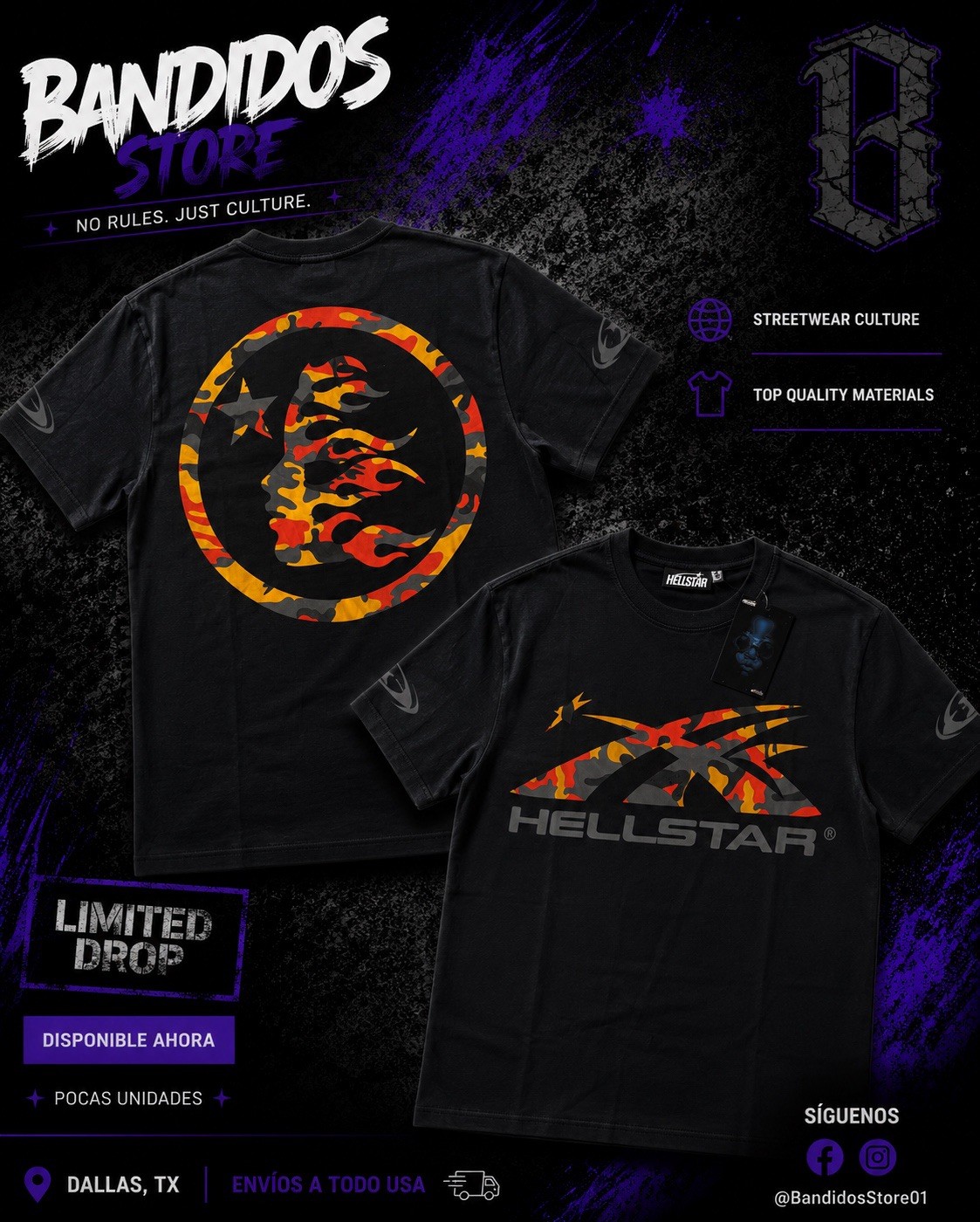 Hellstar Black Logo Graphic Print Crew Neck Short Sleeve T-Shirt Men’s M/L