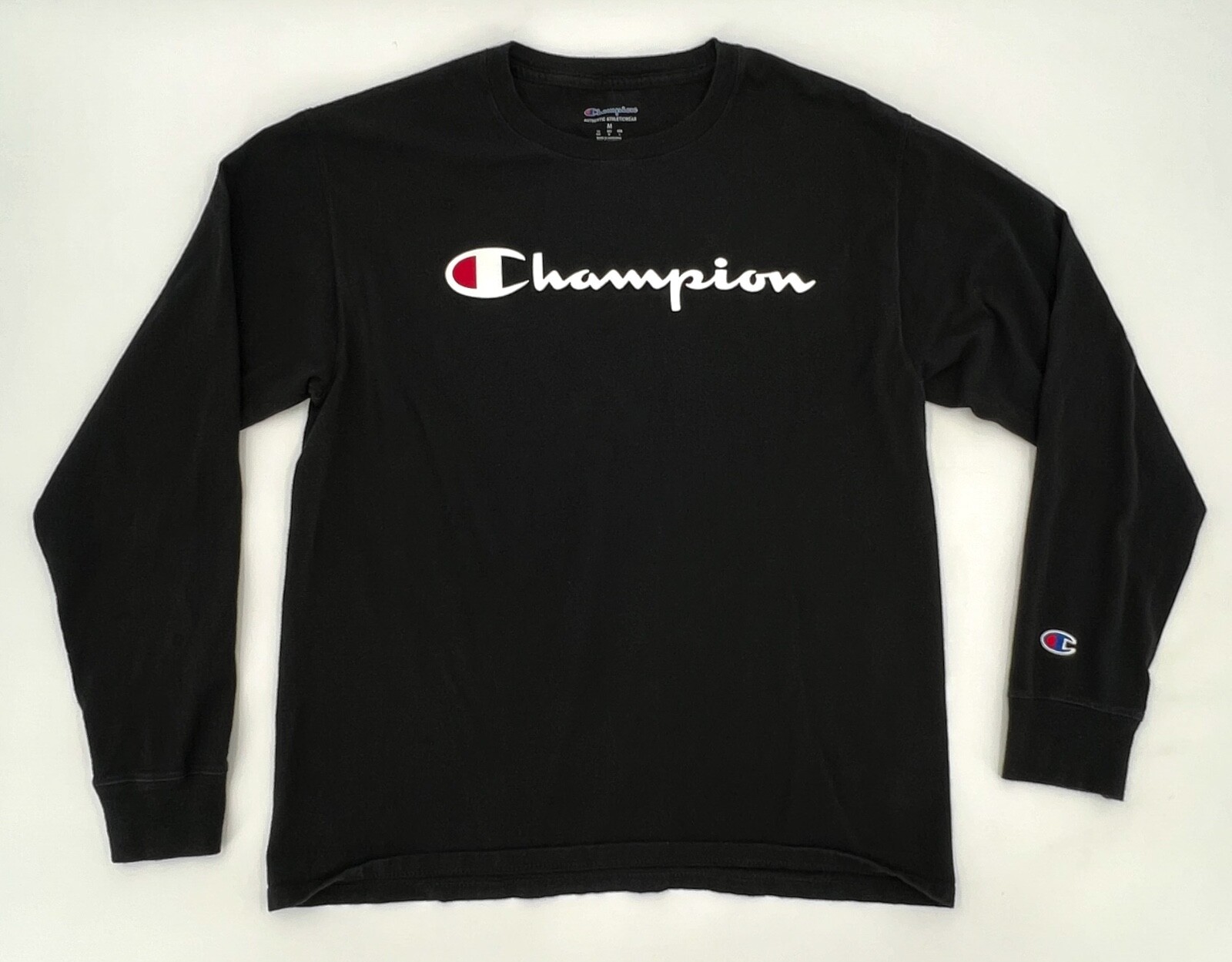 Champion Shirt Men Teens Medium Black Long Sleeve Pull on Logo