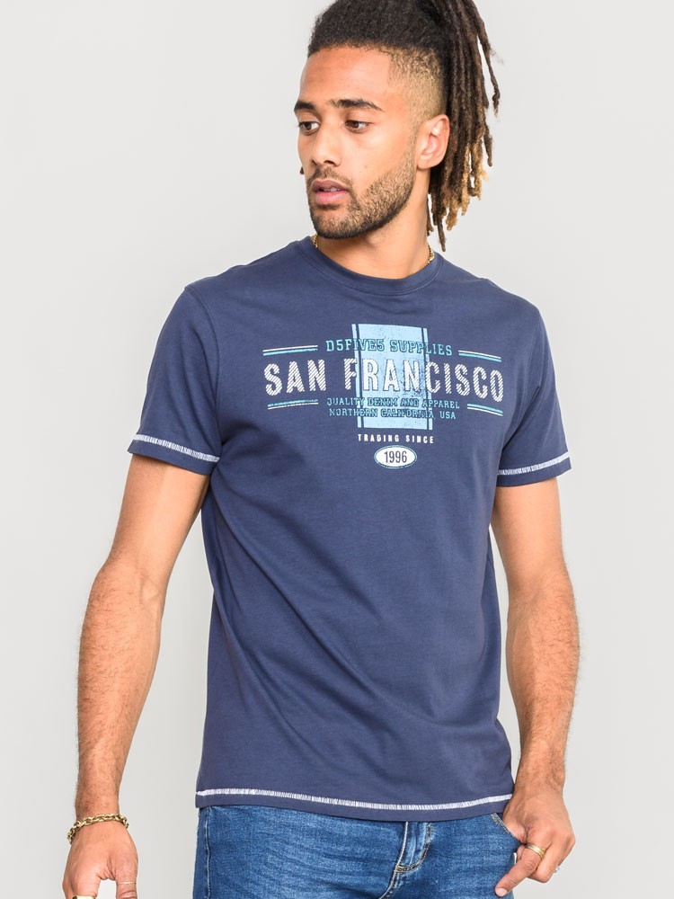 D555 Duke Mens Printed T-Shirt San Francisco Print Navy S M L XL XXL (601206-R)