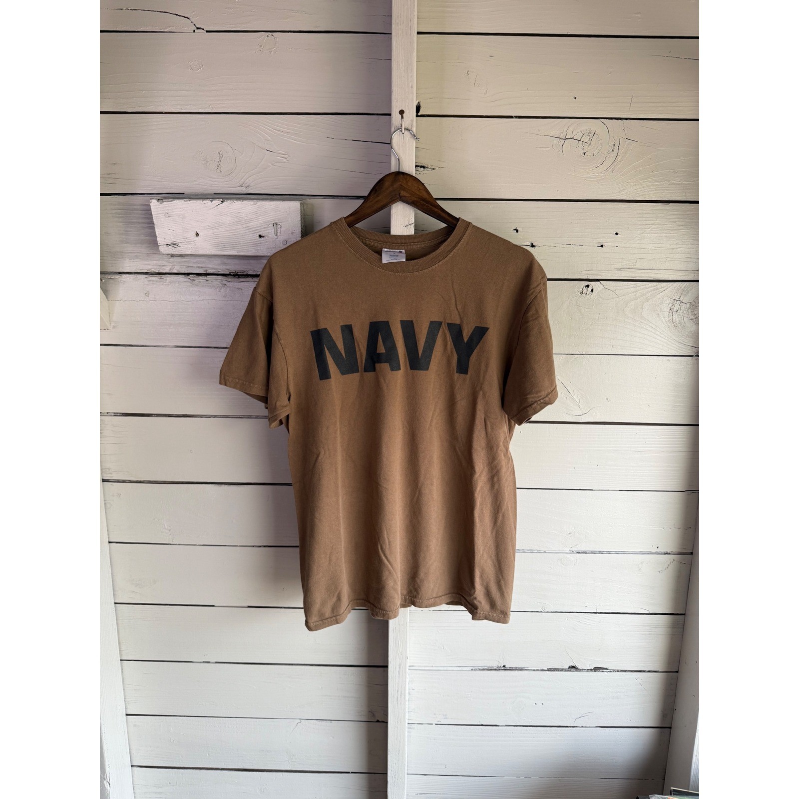 Soffe Mens US Navy Military Graphic T-Shirt Coyote Brown Cotton Tee Large USA