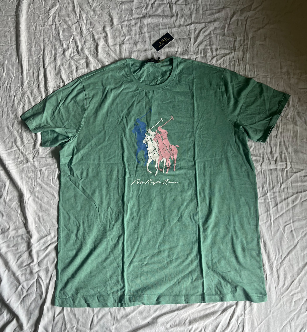 POLO RALPH LAUREN MENS BRAND NEW TRI-COLOR 3 PONY T-SHIRT 3XLT GREEN