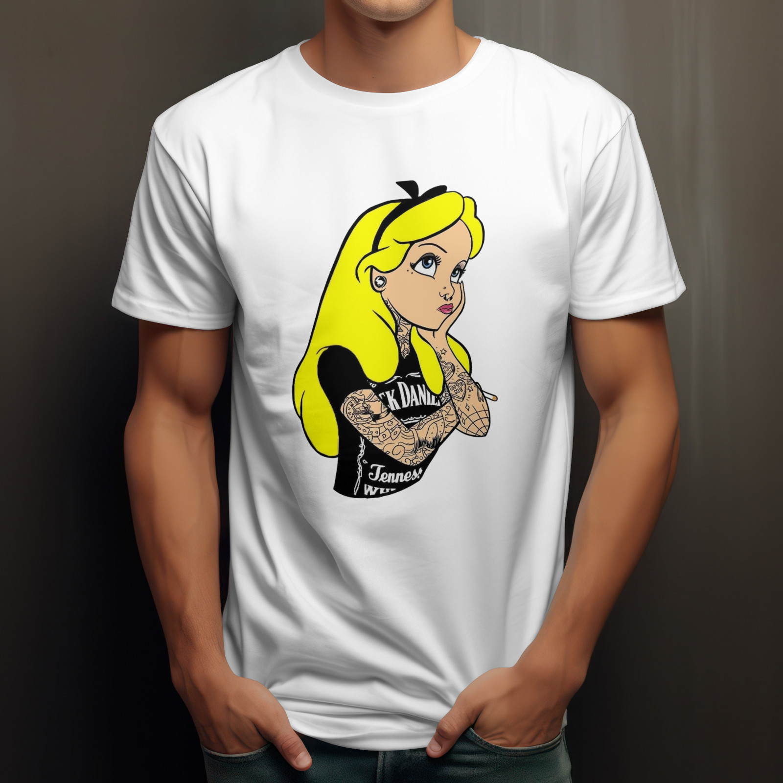 ALICE IN WONDERLAND TATTED T-Shirt | Disney Animated Film Tee | Jack Daniels Top