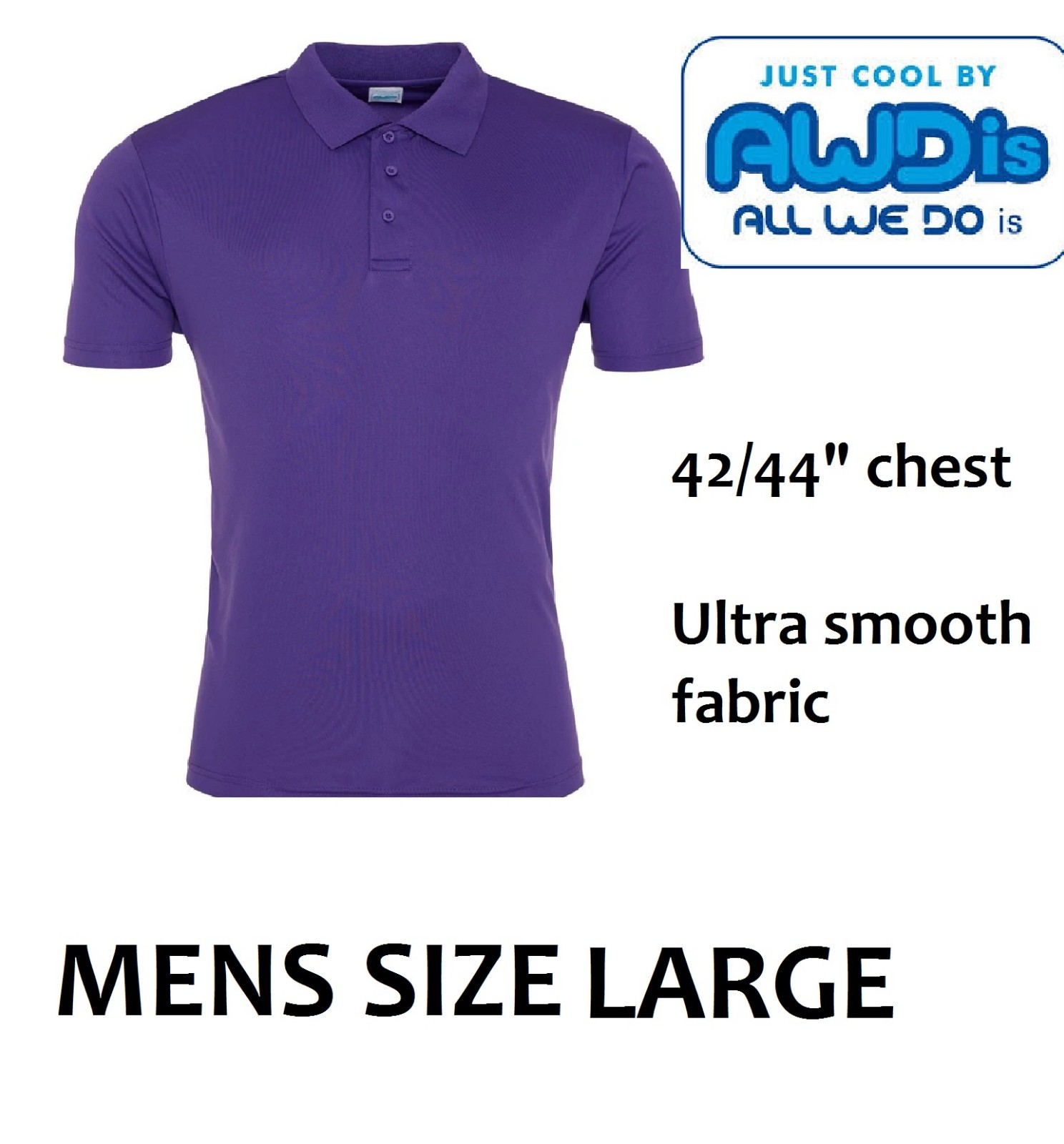 Mens polo shirt Size Large 42/44″ chest Purple Just Cool AWDIS Style JC021, NEW