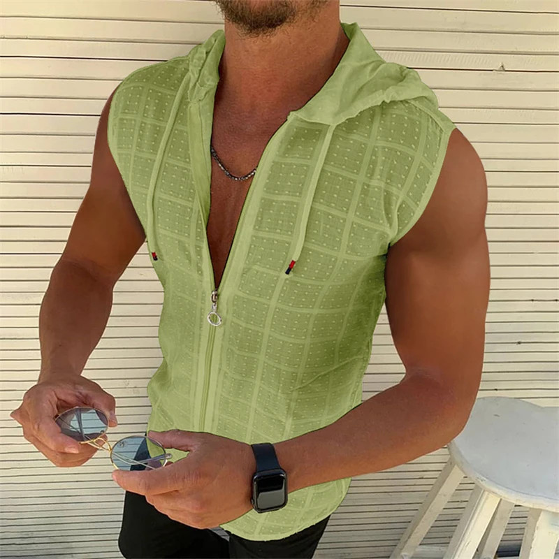Short sleeved hooded zippered cardigan T-shirt for men’s summer new fashionable