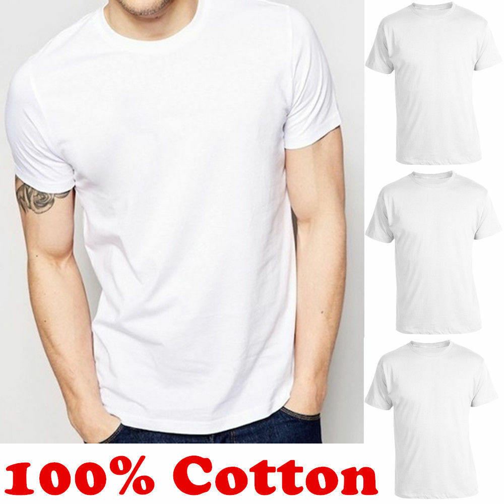Black White Men 100% Thick Cotton Casual T-Shirt Short Sleeve Tee Crew V Neck