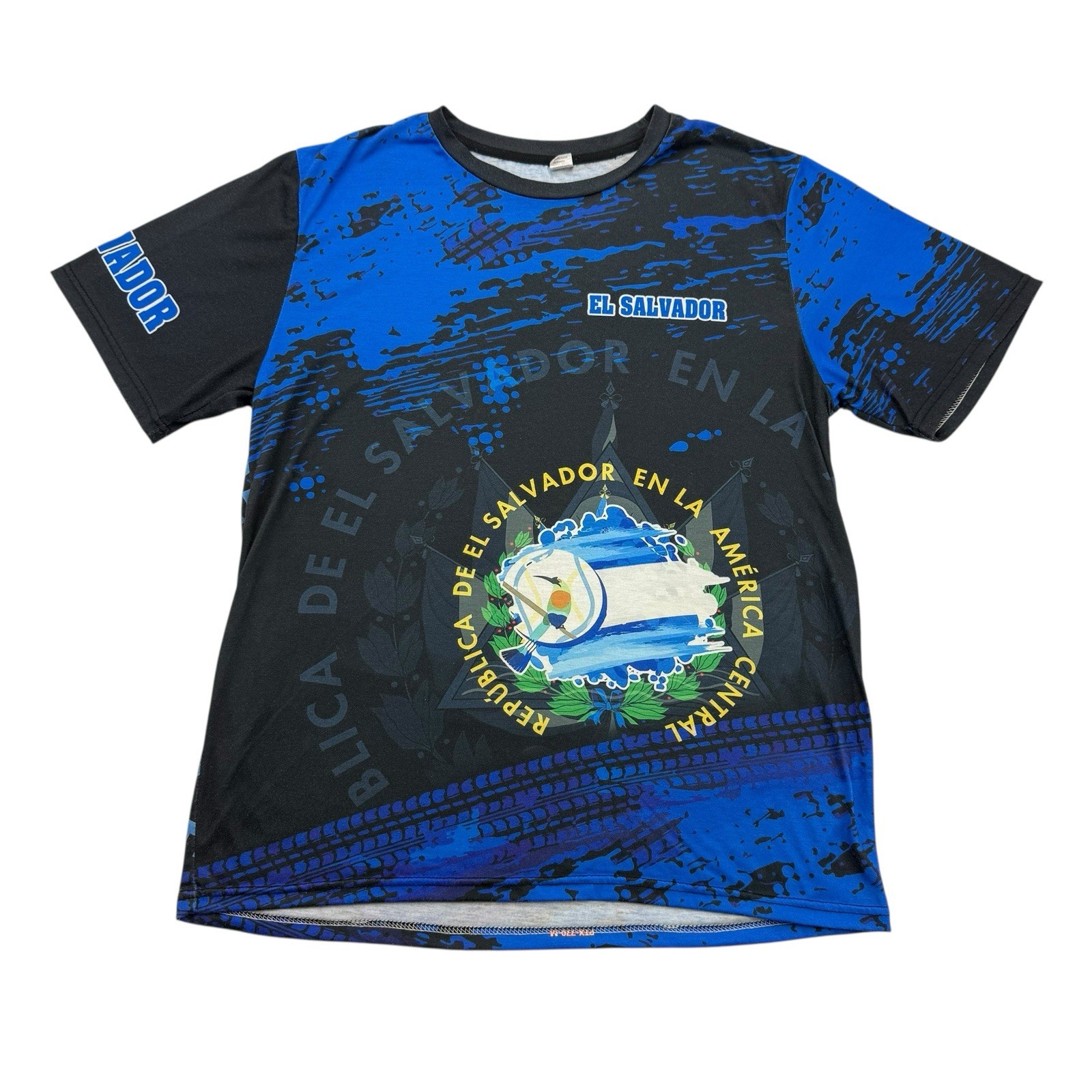 El Salvador Shirt Mens Medium M Black Blue Flag Short Sleeve Lightweight