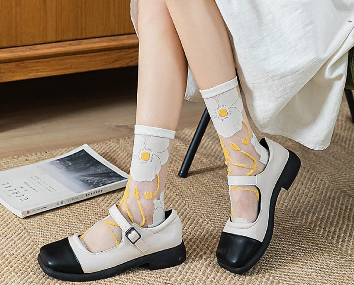 Sheer Mesh Socks Women Floral See Through Transparent Nylon Ankle Socks for G…