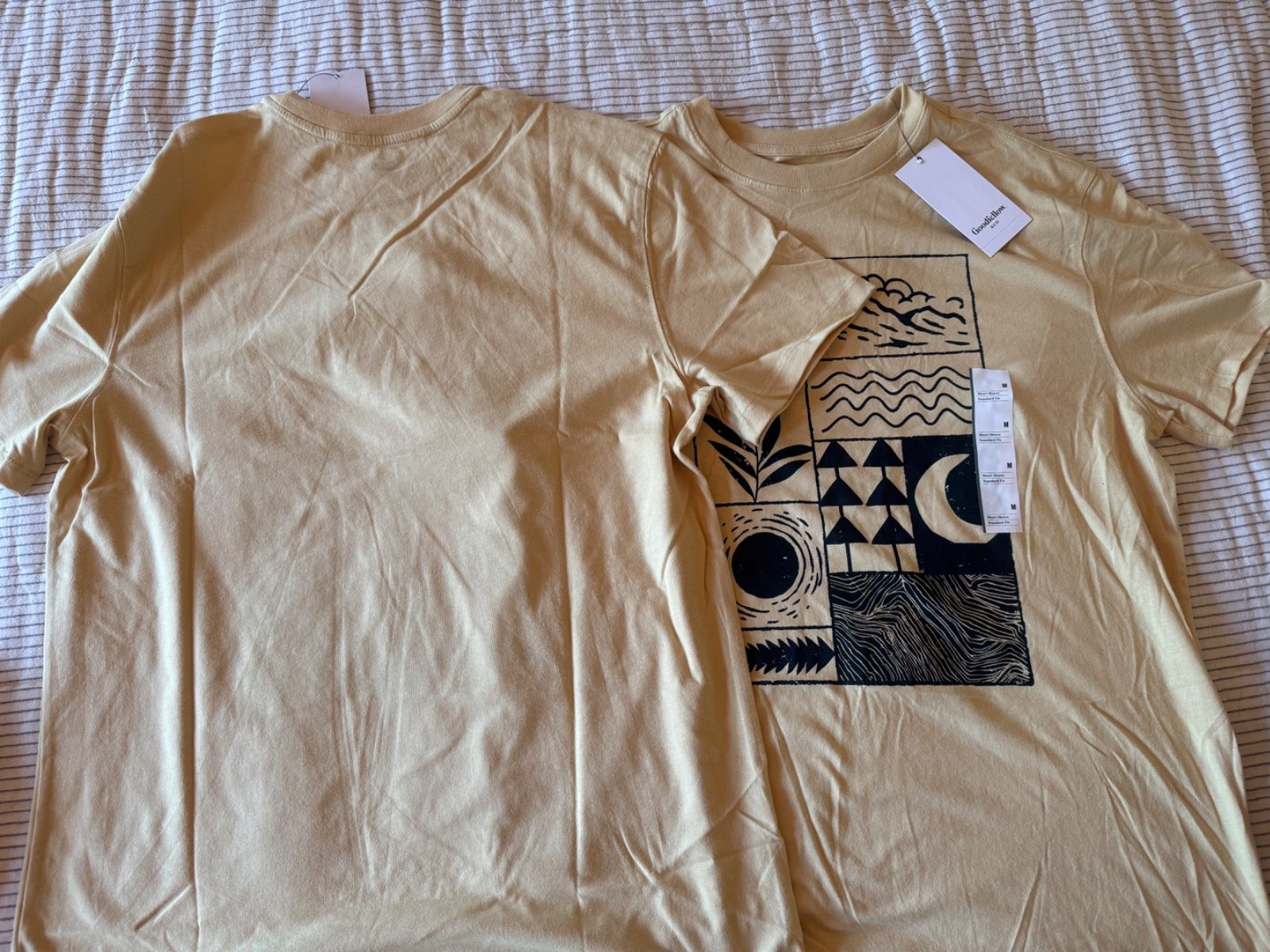 2 ~ Mens Goodfellow & Co Crew Neck Short Sleeve T-Shirt Size Medium Cream Yellow