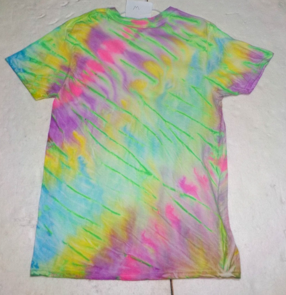 Mens Premium 100% cotton Tie Dye T-shirt -Fluro neon Stripe size Medium, new