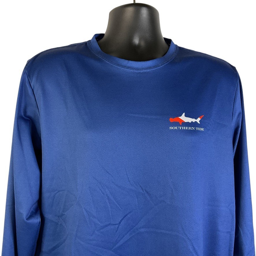 Southern Tide Shirt Size Med Blue Tee Long Sleeve Shirt 100% Recycled Polyester