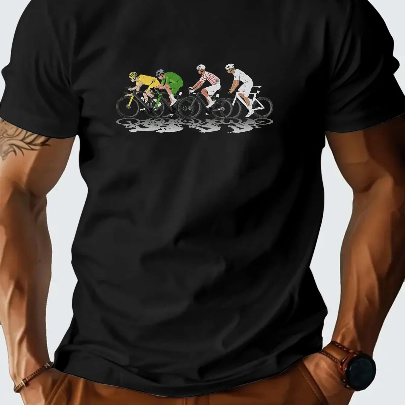 Men Tour De France Graphic T-Shirt Breathable Moisture-Wicking Tee