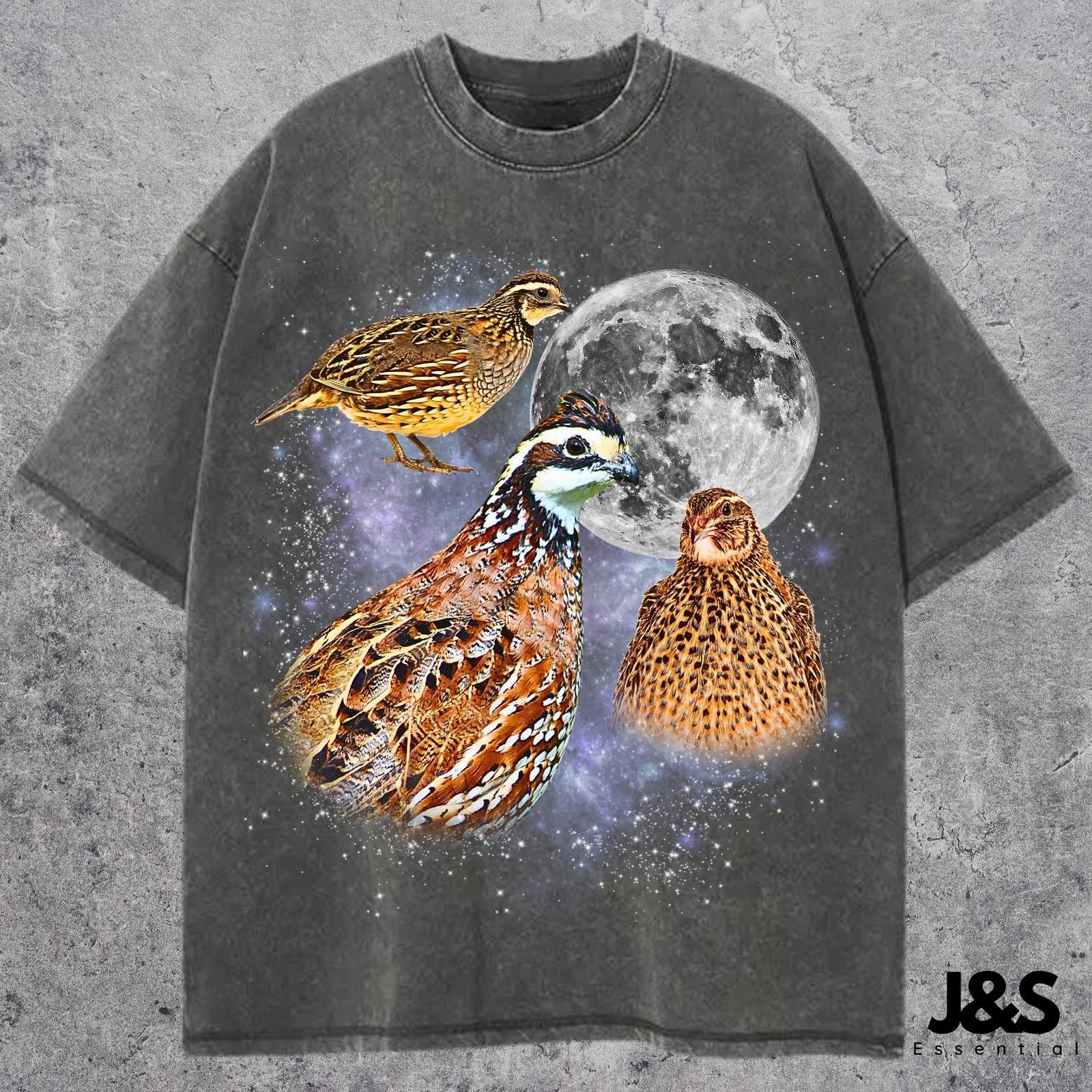 Three Quail Moon Shirt Bobwhite Quail Lover Tee Game Bird Galaxy Gift Vintage
