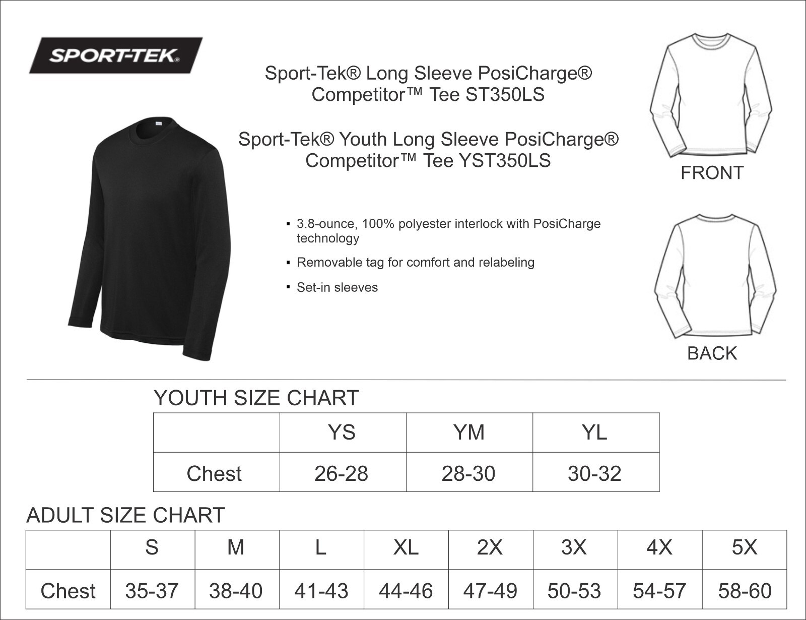 Sport-Tek® Long Sleeve PosiCharge® Competitor™ Tee – ST350LS