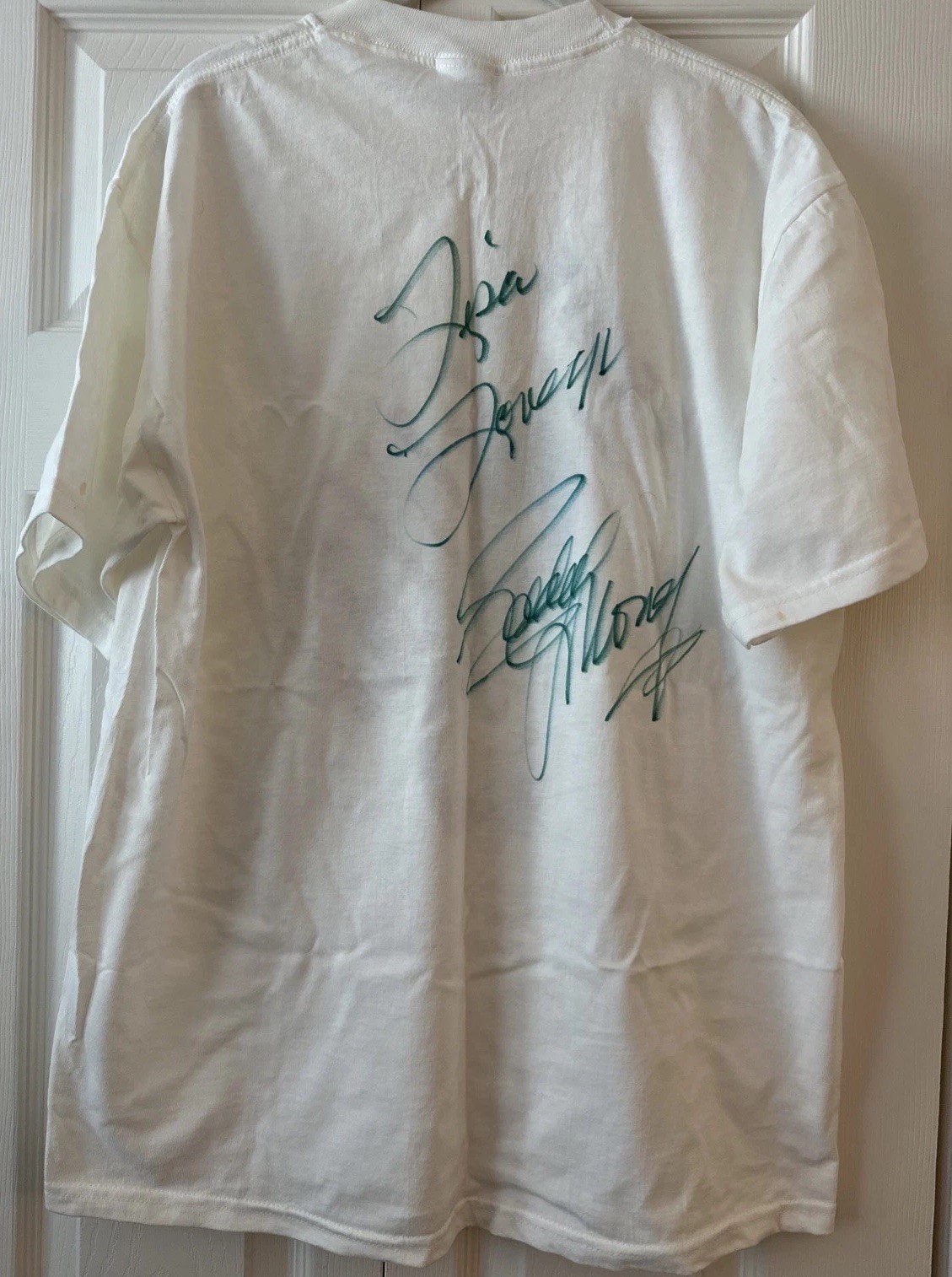 2001 Eddie Money Graphic White Tour Tee Personalized Autographed Back, Size L