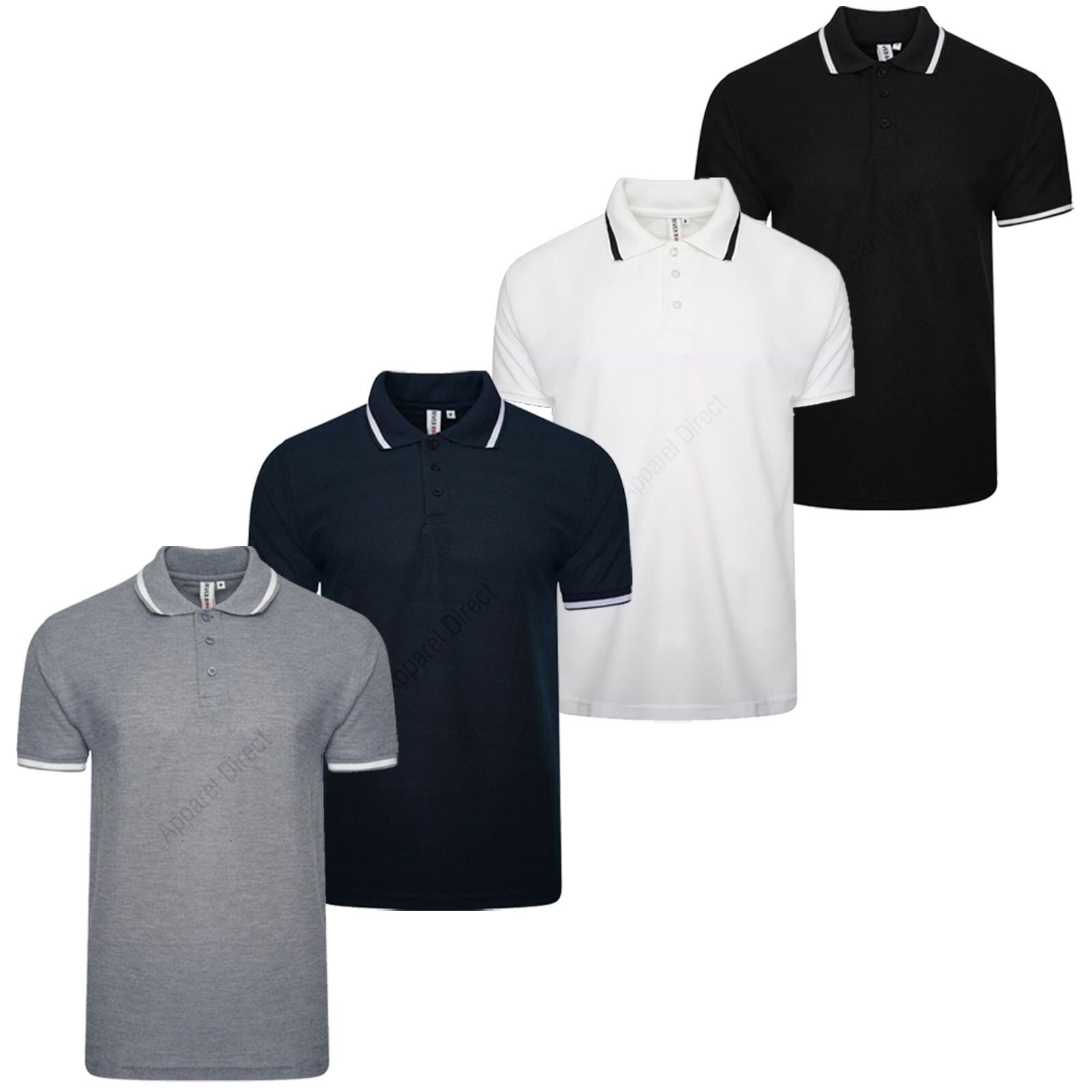 4 / 6 Pack Mens Polo Shirt Multipack Set Short Sleeve Pique Top Tipping T-Shirt