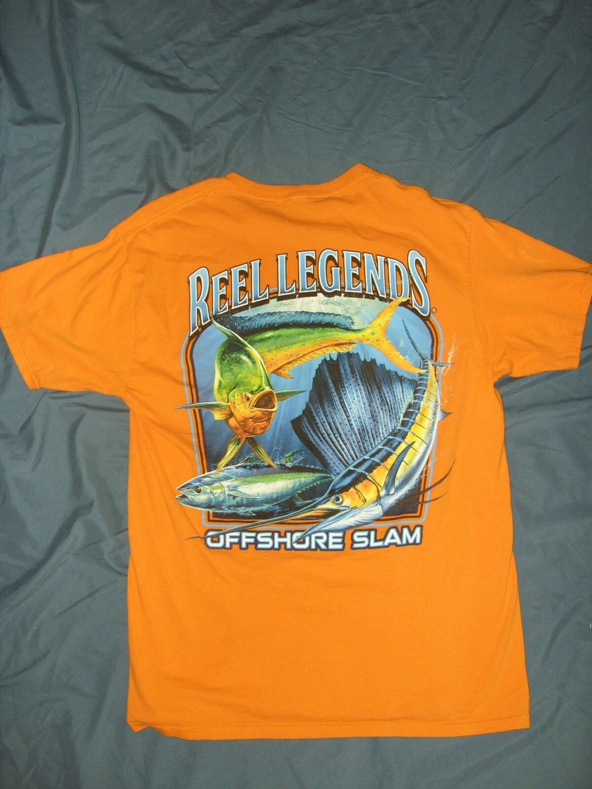 REEL LEGENDS T-shirt. Mens M. ‘Offshore Slam’. Fishing boating EXCELLENT Bright!