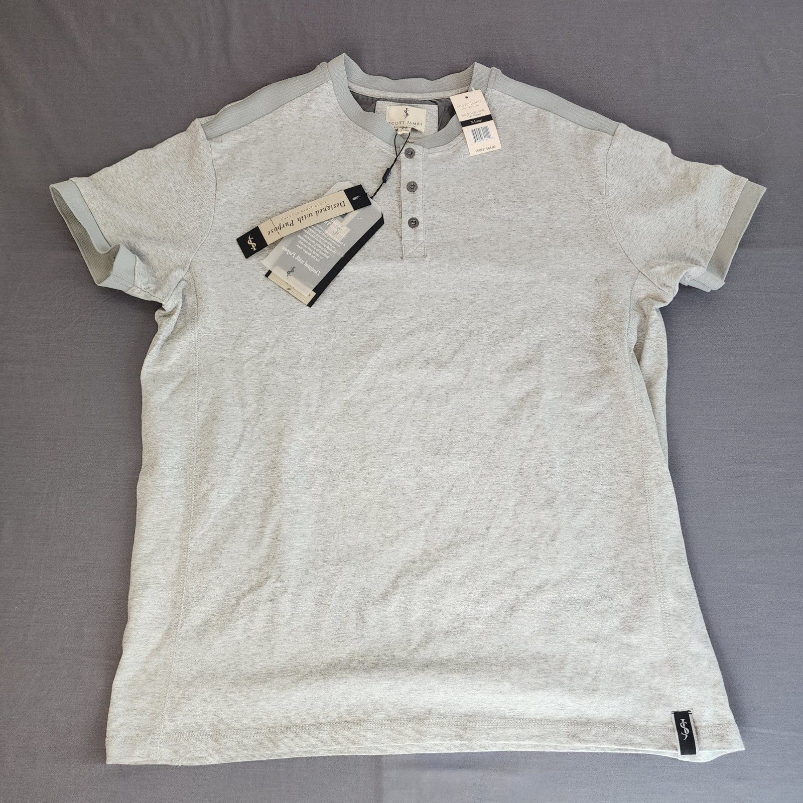 Scott James England Mens XL Oatmeal Henley Shirt Short Sleeve Casual