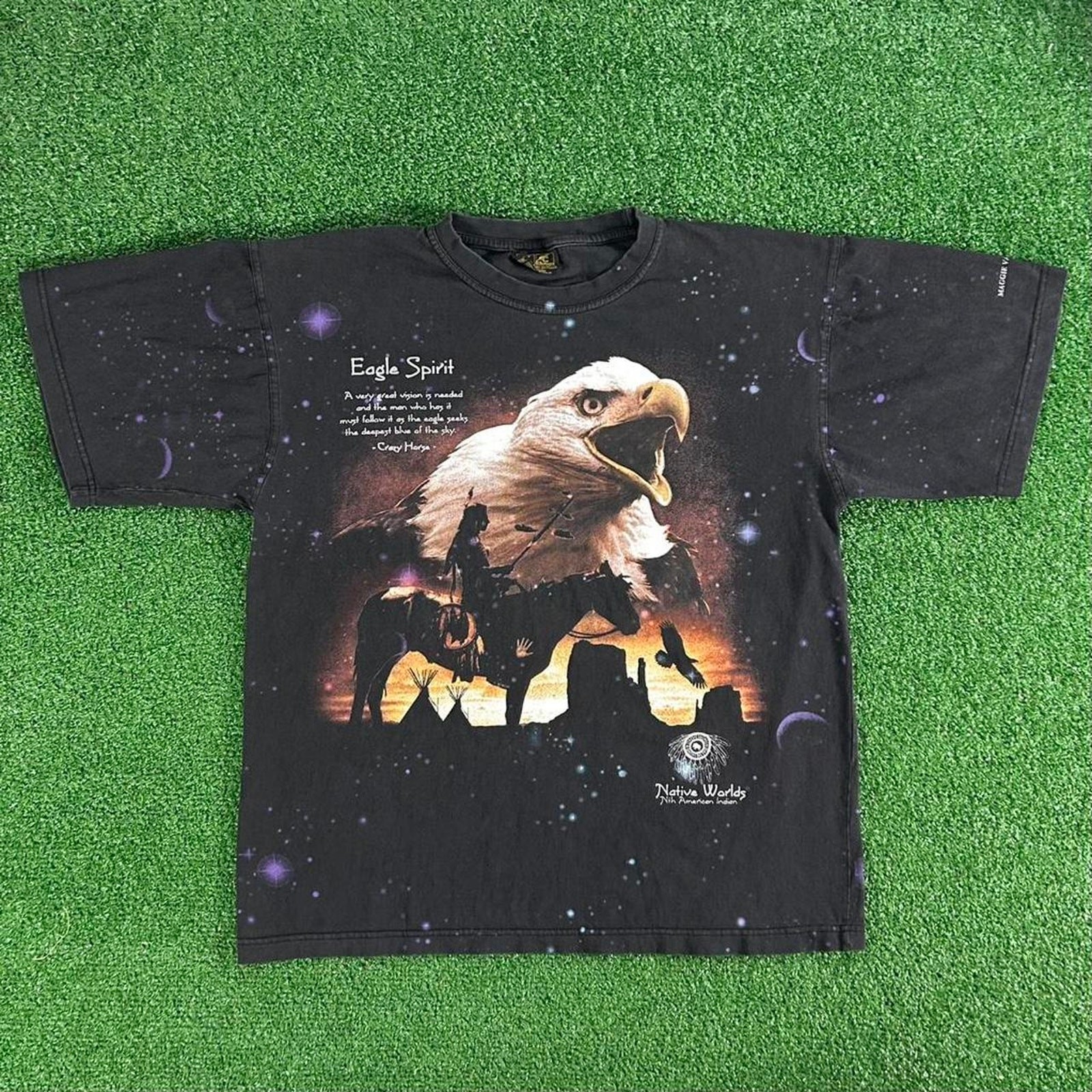 Vintage Native Worlds Crazy Horse Eagle Night Sky All Over Print Tshirt