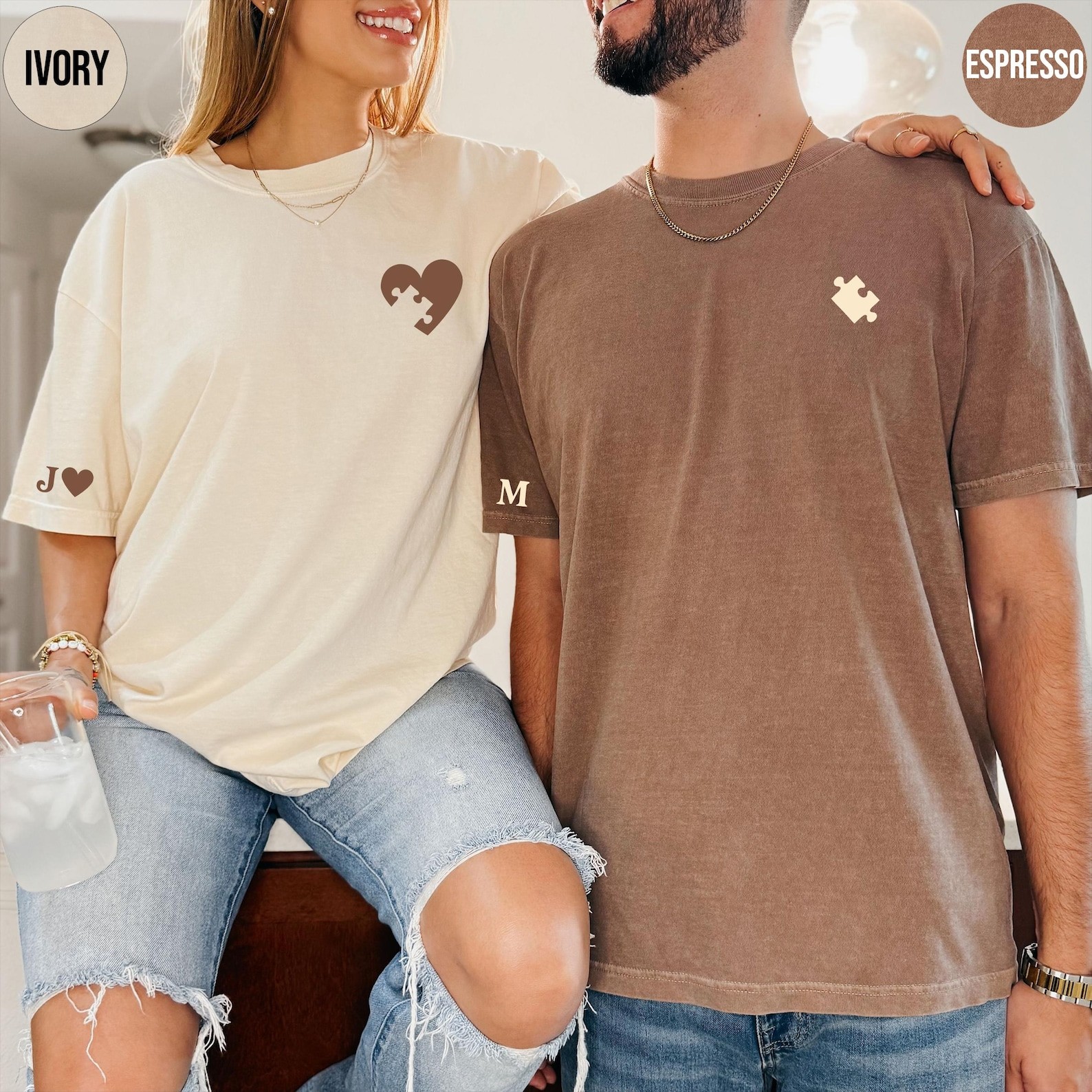 Matching Couples Shirts, Custom Heart and Puzzle Piece Shirt