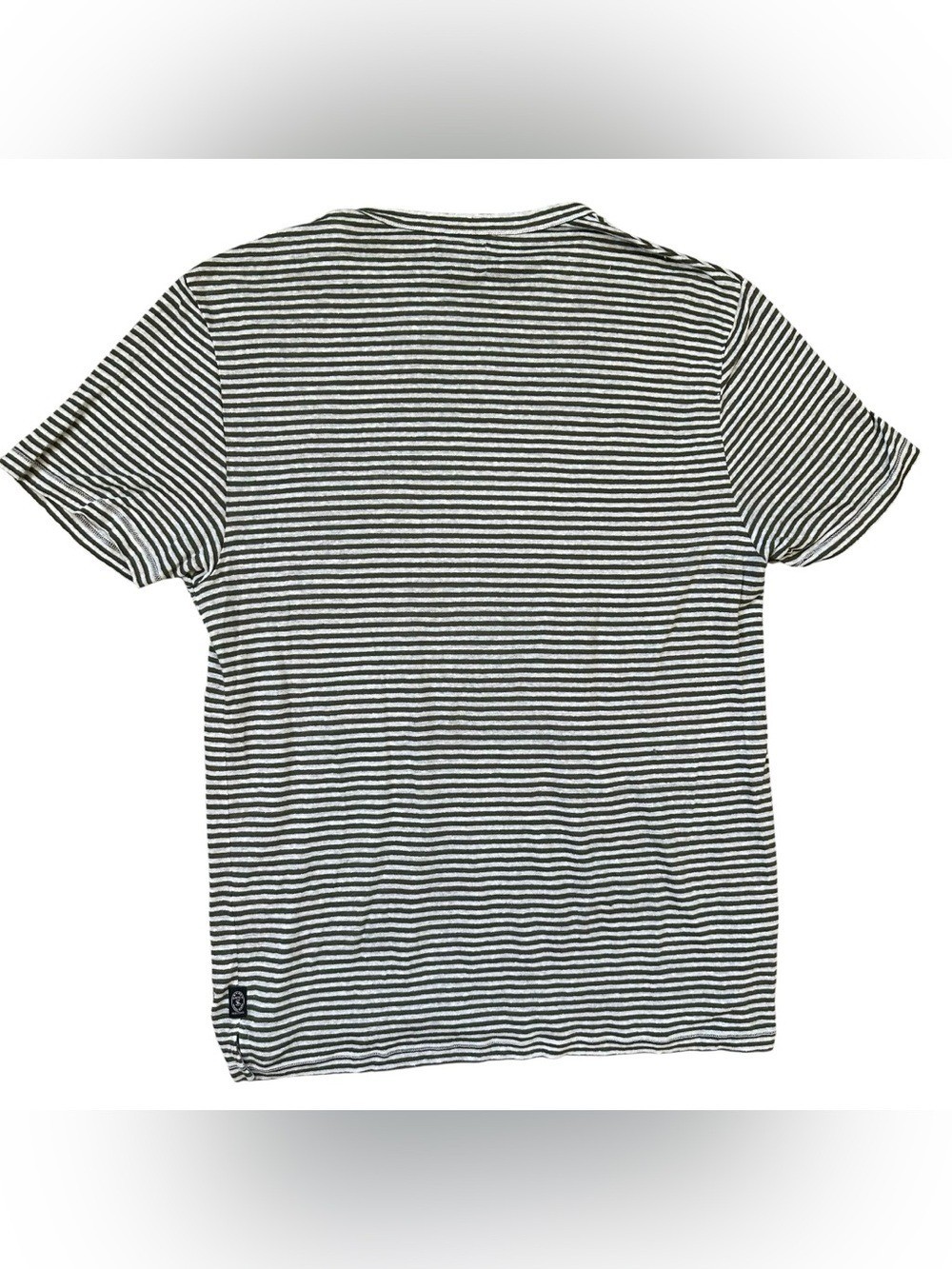 Men’s Todd Snyder Olive Green & White Striped 100% Linen Short Sleeve Tee Large