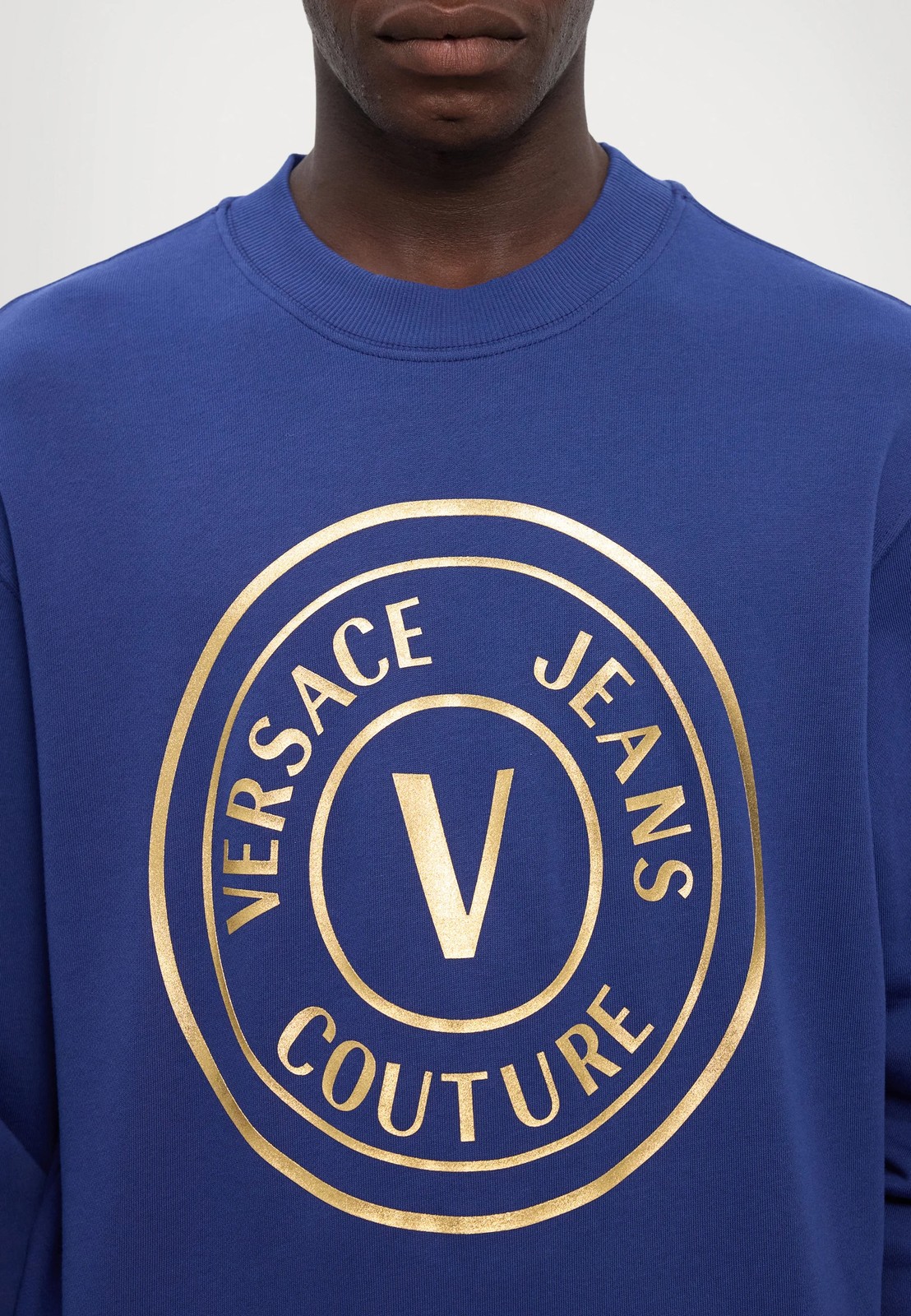 Versace Jeans Couture Electric Blue Gold Mens Foil Medallion Logo sweatshirt