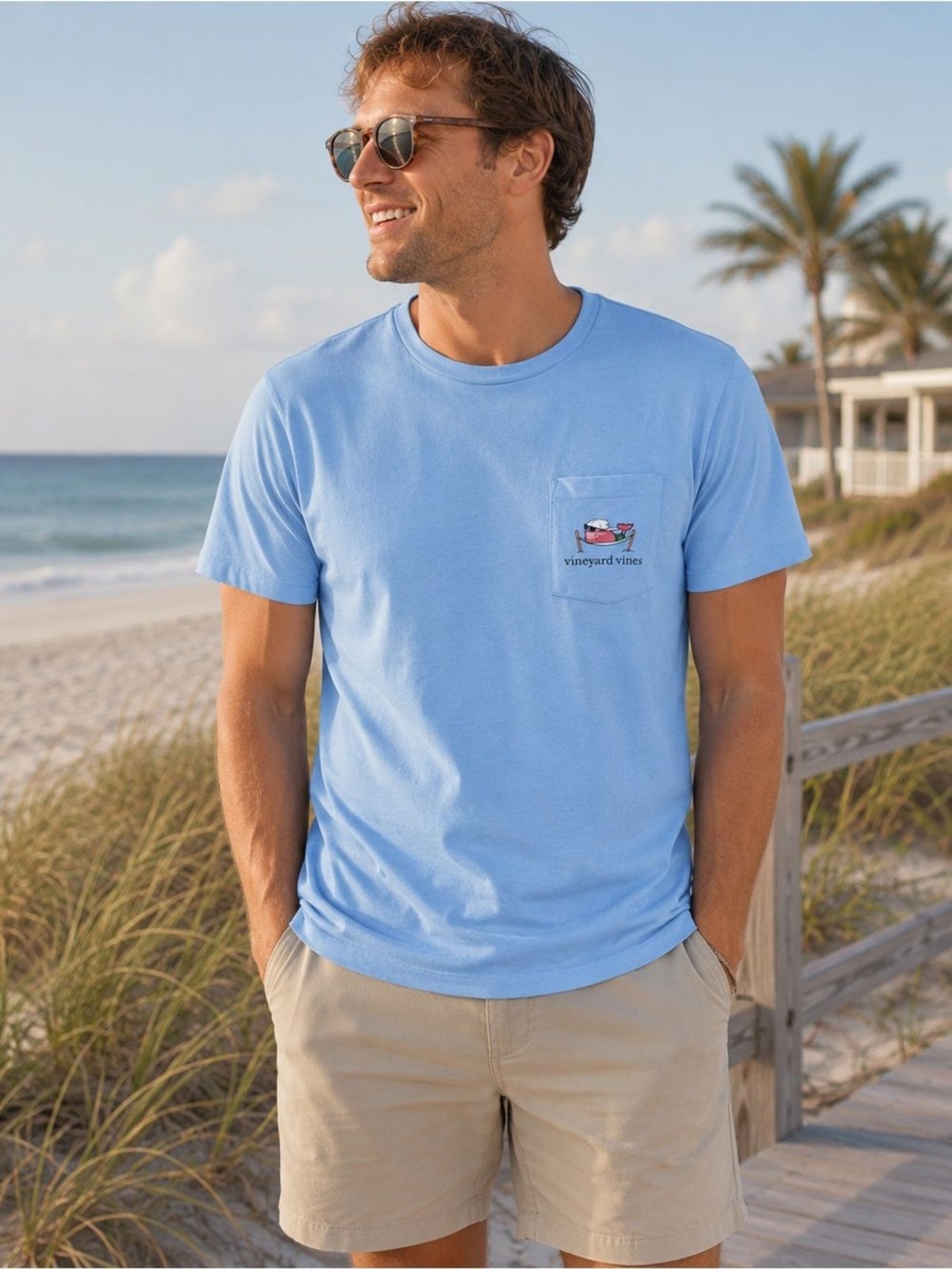 Vineyard Vines Spring Break Hammock Whale Pocket Tee NWT Lake Blue Men’s Medium