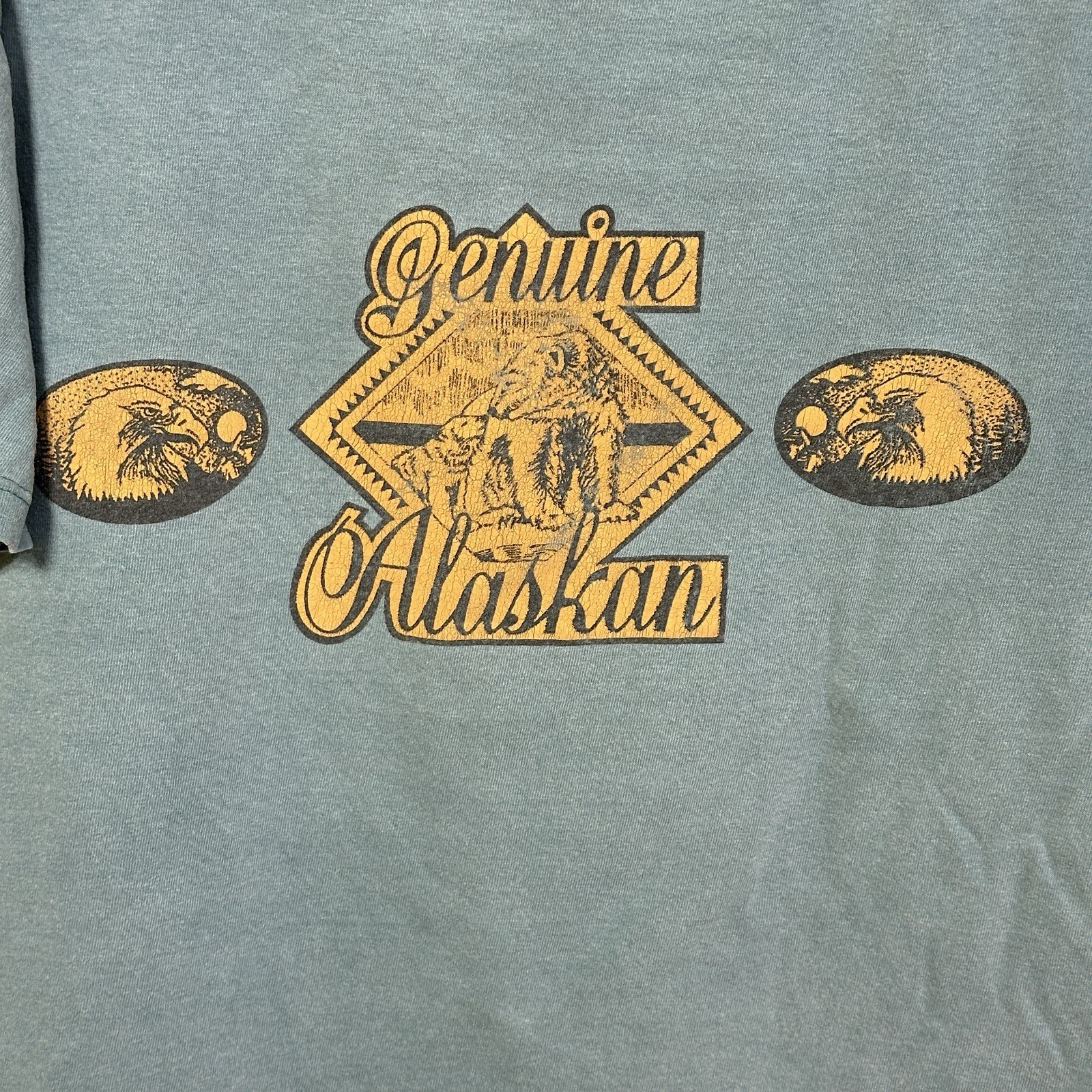 Vintage Genuine Alaskan Large Graphic Print T-Shirt Alaska Bear Eagle Resident L
