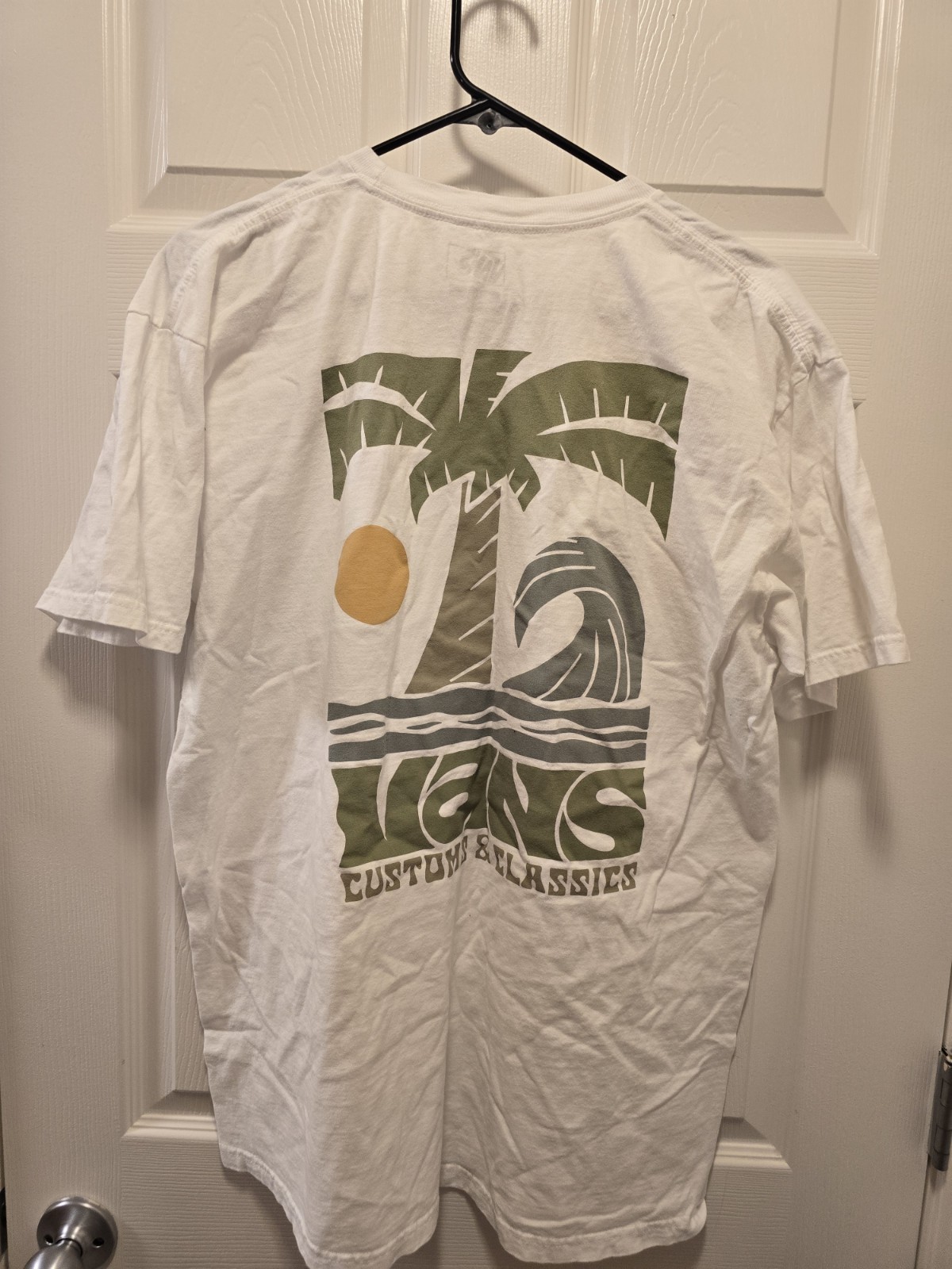 VANS Palm Tree Wave Graphic Print White Men’s Cotton Jersey T-Shirt Size L