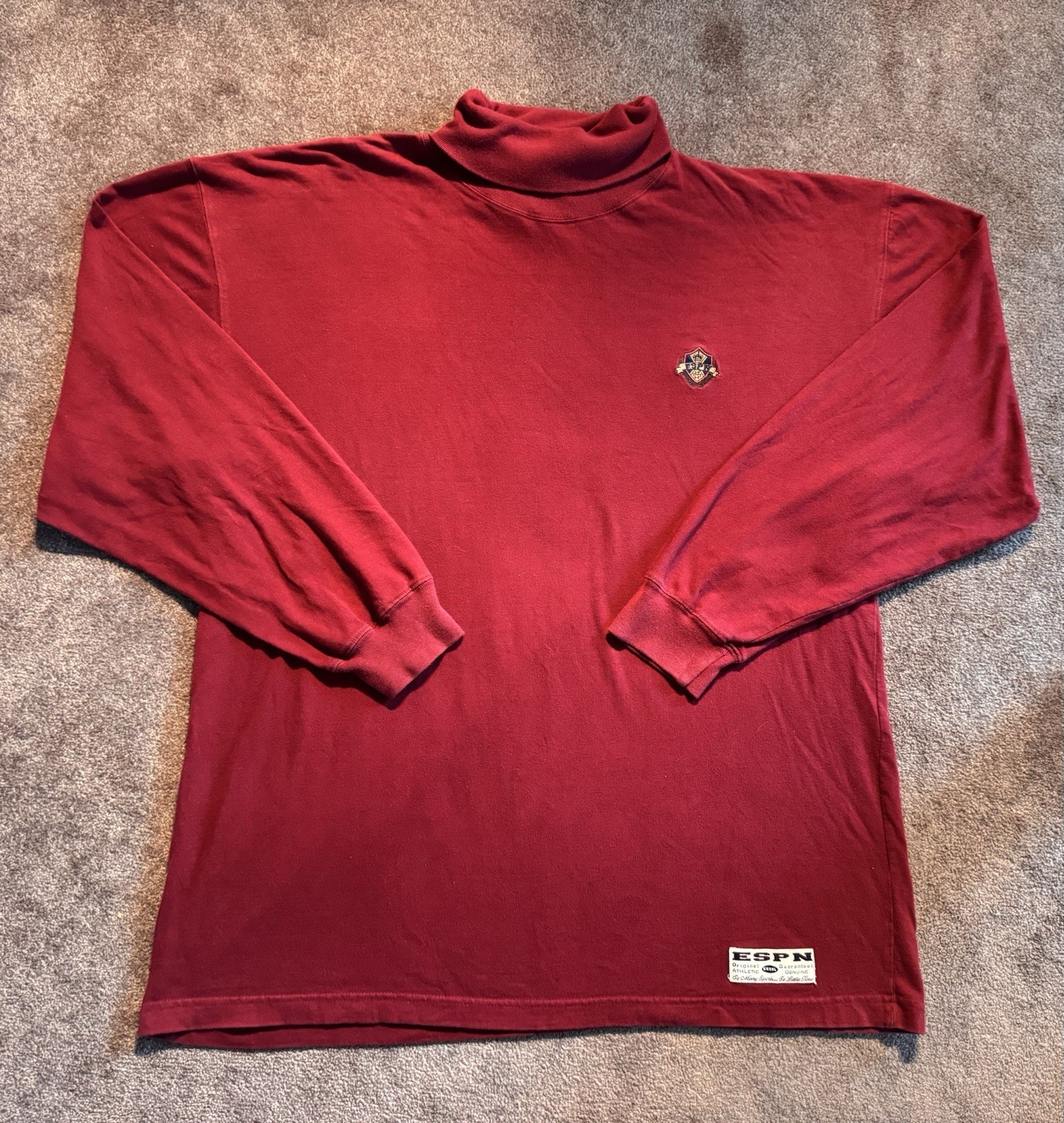 VTG ESPN The Store Turtleneck Sz L Red Sports TV Embroidered 90s