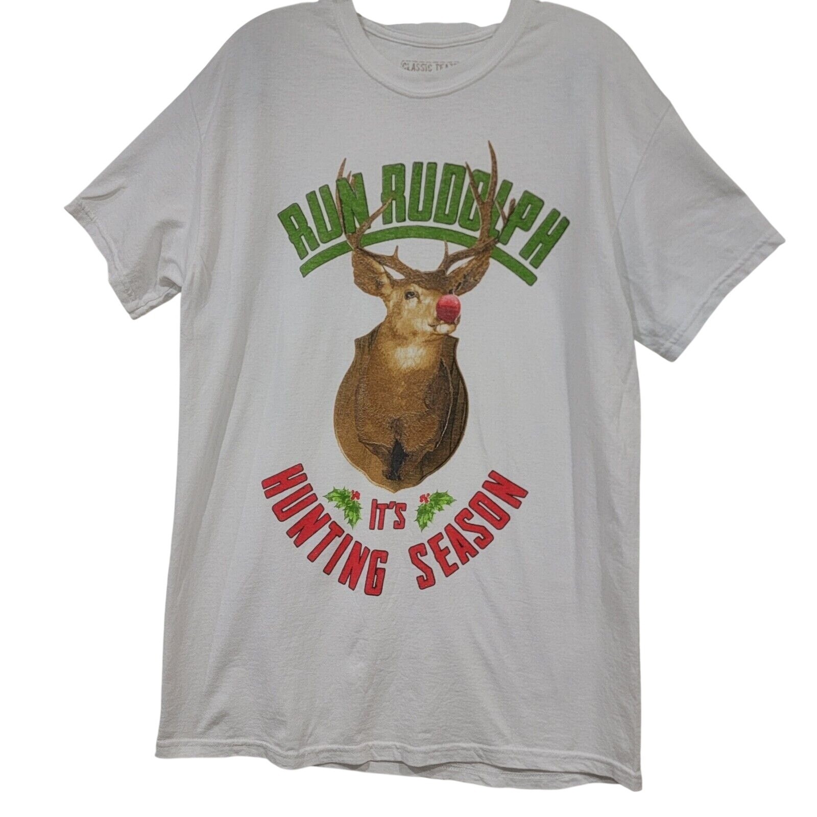 Classic Teaze Medium Run Rudolph It’s Hunting Season Christmas Tshirt Festive
