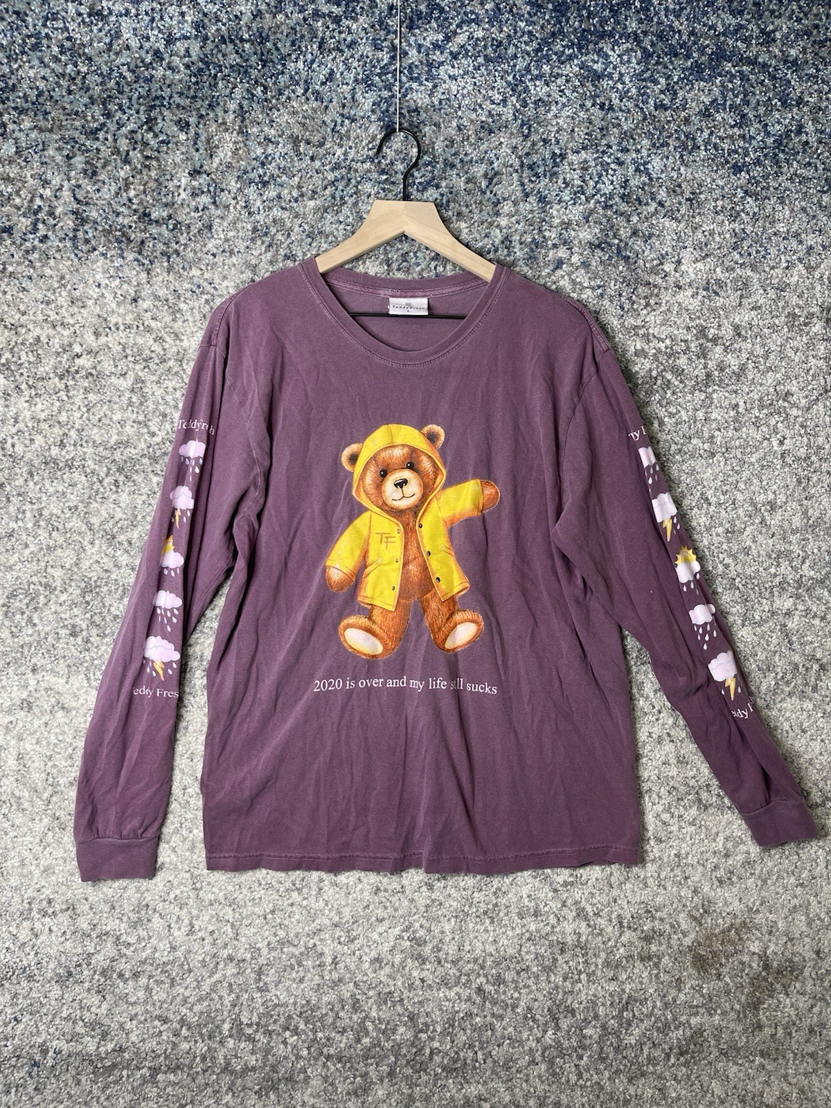 Teddy Fresh 2020 Is Over My Life Sucks Long Sleeve T Shirt Bear Anxiety Large