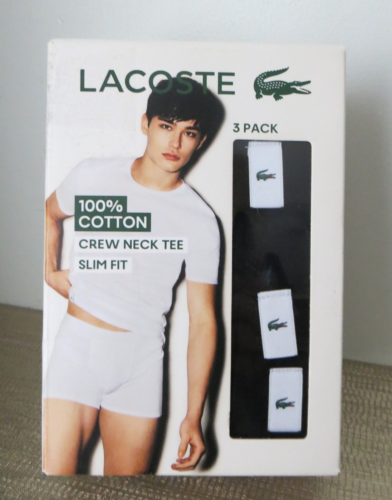 Lacoste Black T-Shirts Mens S 3 Pk Crew-Neck Slim Fit 100% Cotton Logo NWT $43